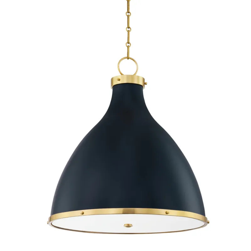 Painted No. 3 3-Light Pendant in Aged Brass by Mark D. Sikes 22.5W x 25H (Darkest Blue)