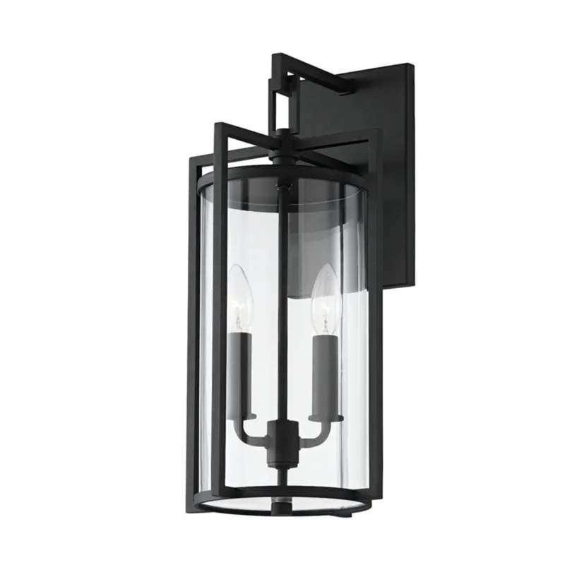 Percy 2-Light Exterior Wall Sconce in Texture Black 9W x 18.25H