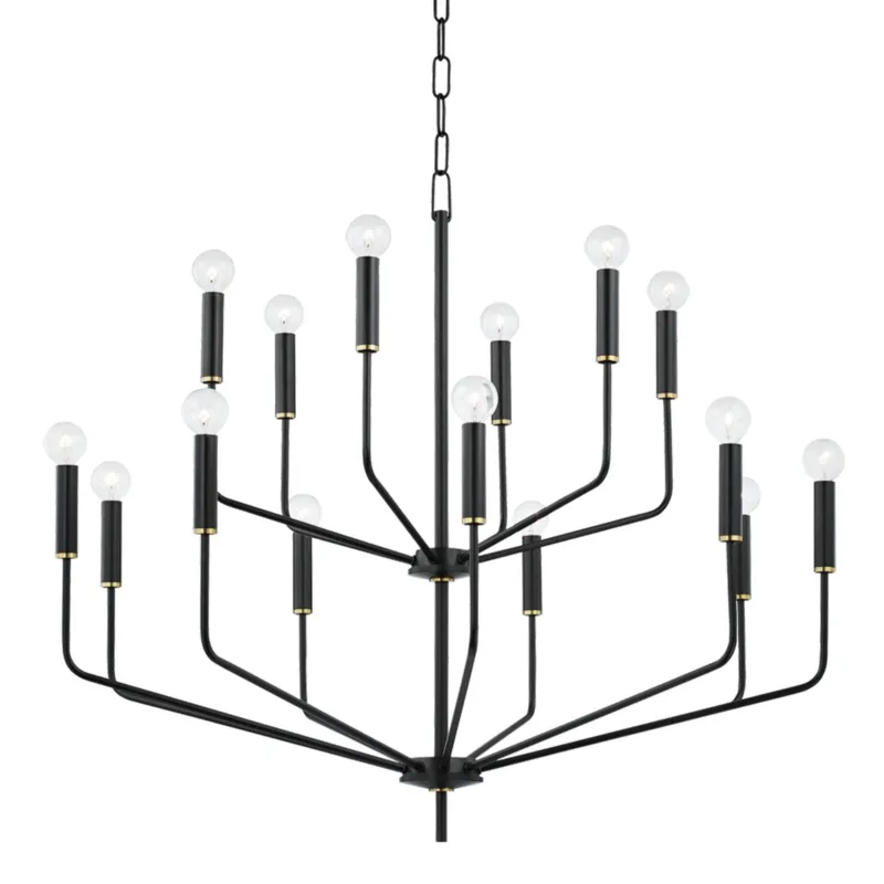 Bailey 15-Light Chandelier in Aged Brass 36W x 31H (H516815-AGB/SBK)