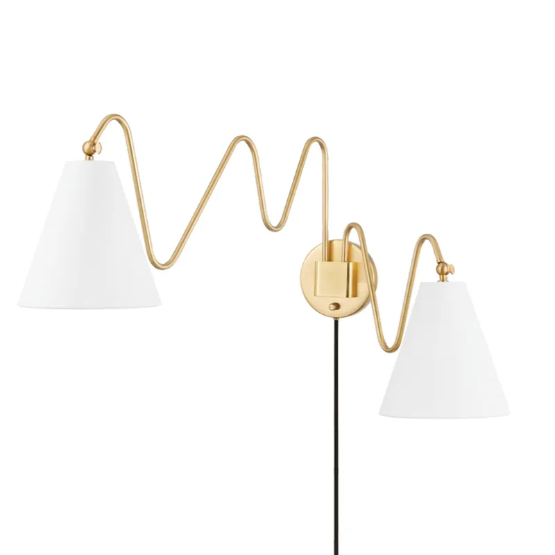 Onda 2-Light Plug-in Sconce in Aged Brass by Tali Roth 10.5W x 20.5H