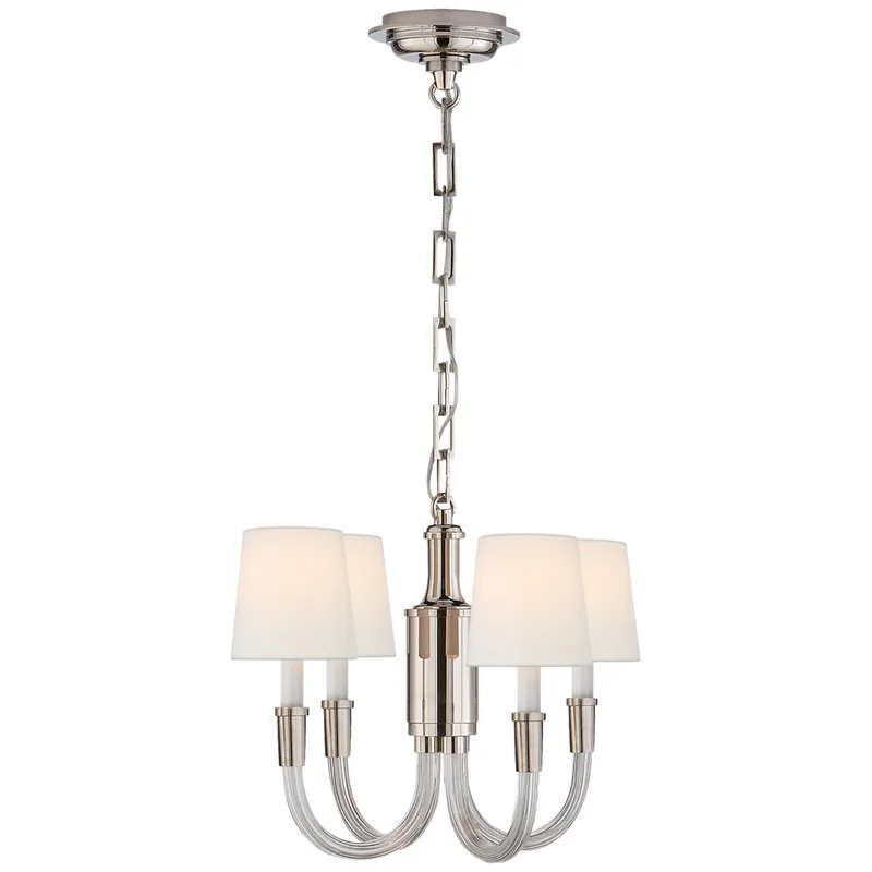 Thomas O'Brien Vivian Mini Chandelier in Polished Nickel with Linen Shades Ceiling Light W18.5" x H14"