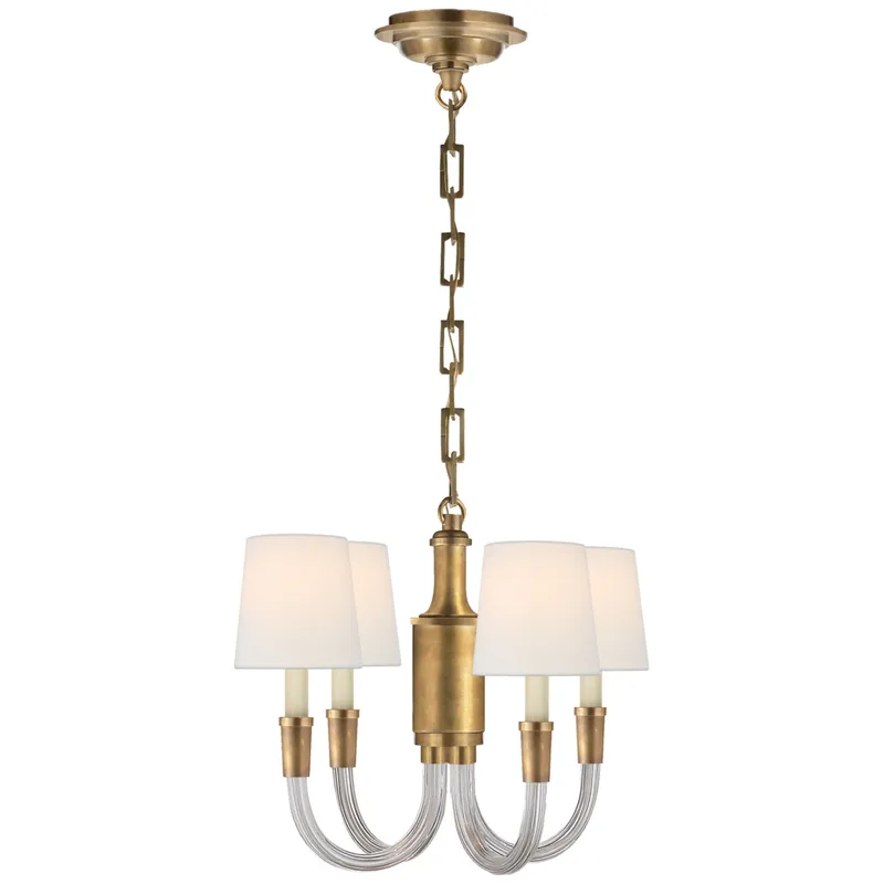 Thomas O'Brien Vivian Mini Chandelier in Hand-Rubbed Antique Brass with Linen Shades Ceiling Light W18.5" x H14"