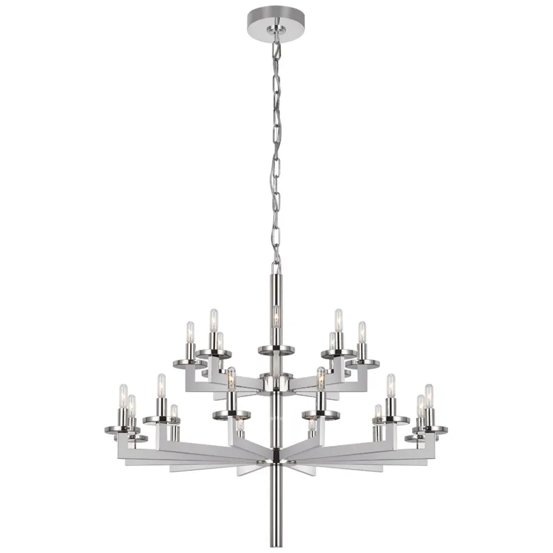 Kelly Wearstler Liaison Double Tier Chandelier in Polished Nickel Ceiling Light W34"