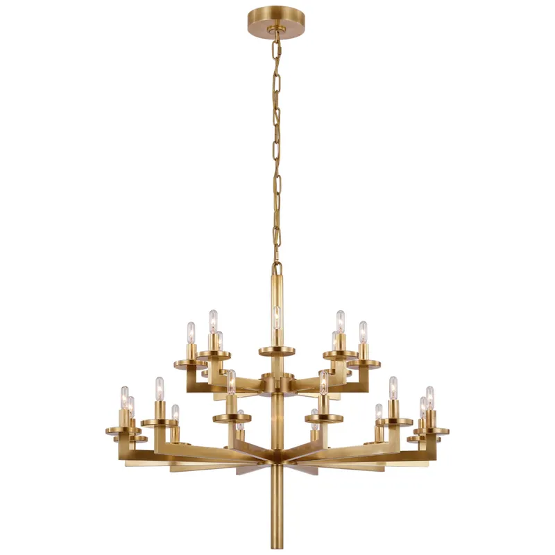 Kelly Wearstler Liaison Double Tier Chandelier in Antique-Burnished Brass Ceiling Light W34"