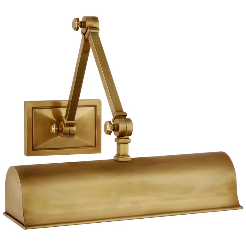 Alexa Hampton Jane 12" Double Library Light in Hand-Rubbed Antique Brass Wall Light W12.5" x H7.5" - 9.75"