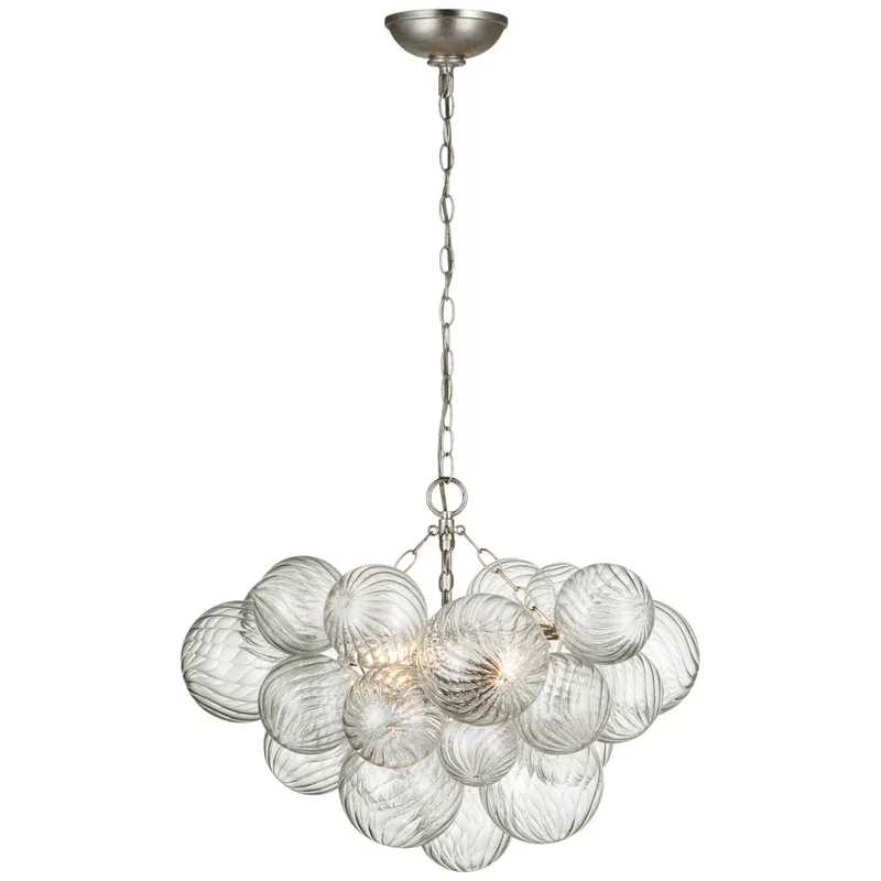 Julie Neill Talia Small Chandelier in Burnished Silver Leaf and Clear Swirled Glass Ceiling Light W24" x H17.75"