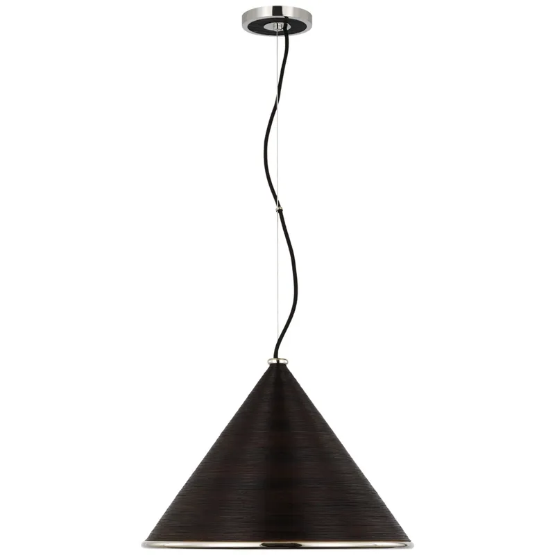 Suzanne Kasler Reine Large Pendant in Polished Nickel and Black Rattan Ceiling Light W18.75"