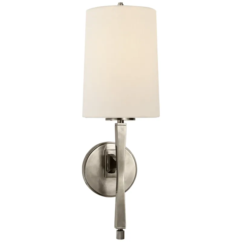 Thomas O'Brien Edie Sconce in Antique Nickel with Linen Shade Wall Light W6" x H18.5"
