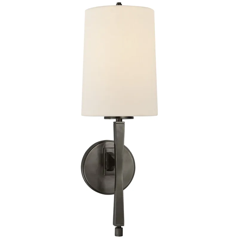 Thomas O'Brien Edie Sconce in Bronze with Linen Shade Wall Light W6" x H18.5"