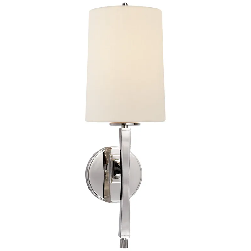 Thomas O'Brien Edie Sconce in Polished Nickel with Linen Shade Wall Light W6" x H18.5"