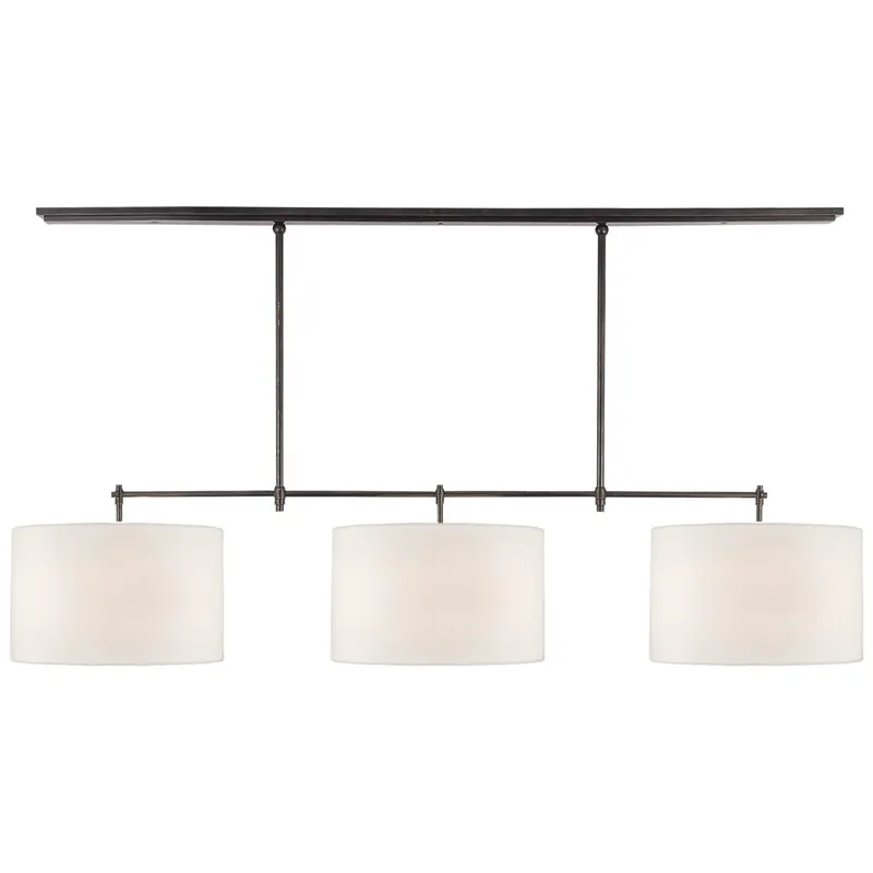 Thomas O'Brien Bryant Large Billiard in Bronze with Linen Shades Ceiling Light W64.5"
