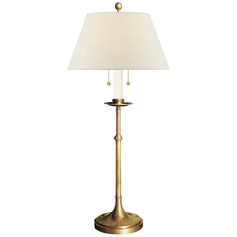 Chapman & Myers Dorchester Club Table Lamp in Antique-Burnished Brass with Linen Shade W14.5" x H22" - 32"
