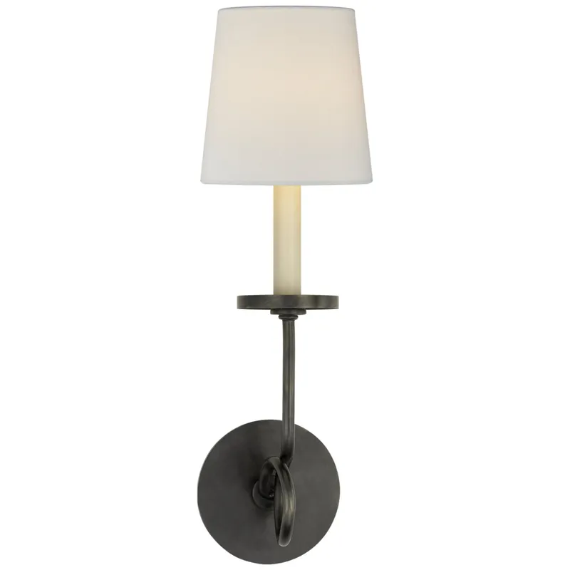 Chapman & Myers Symmetric Twist Single Sconce in Bronze with Linen Shade Wall Light W5.5" x H16.5"