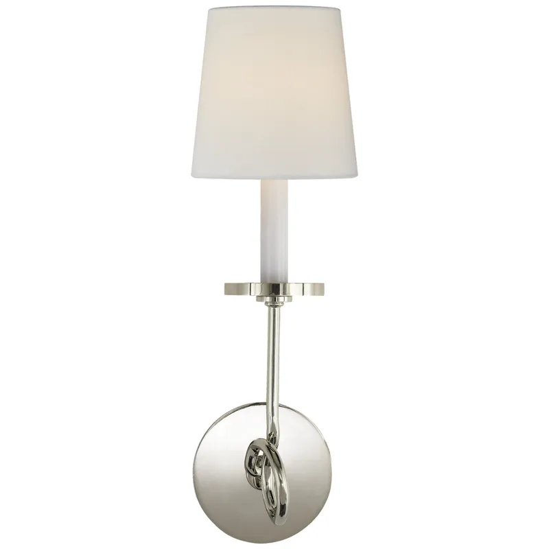 Chapman & Myers Symmetric Twist Single Sconce in Polished Nickel with Linen Shade Wall Light W5.5" x H16.5"
