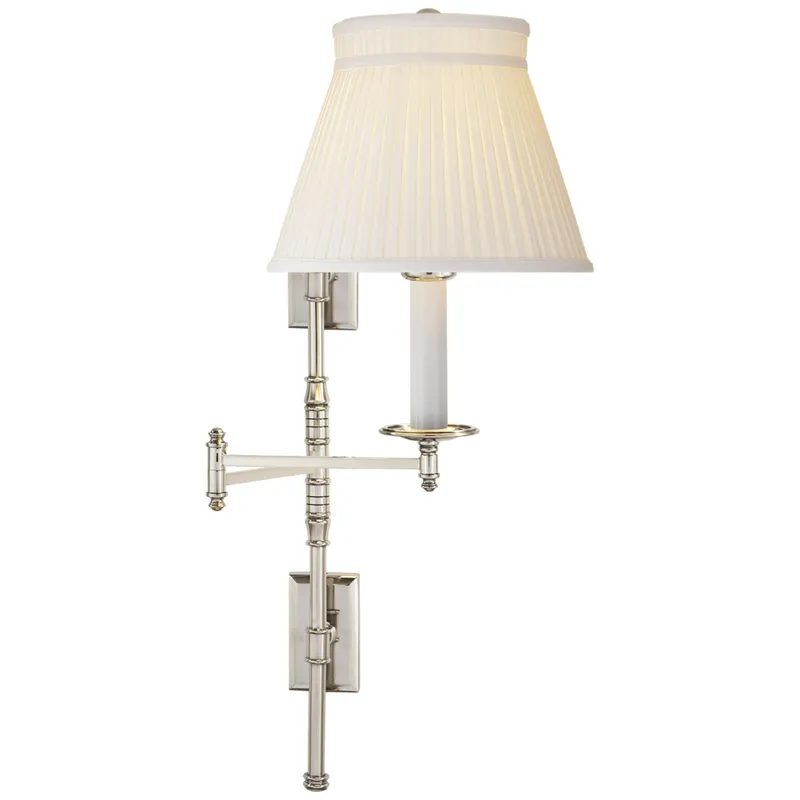 Chapman & Myers Dorchester Double Backplate Swing Arm in Polished Nickel with Silk Crown Shade Wall Light W20" x H27"