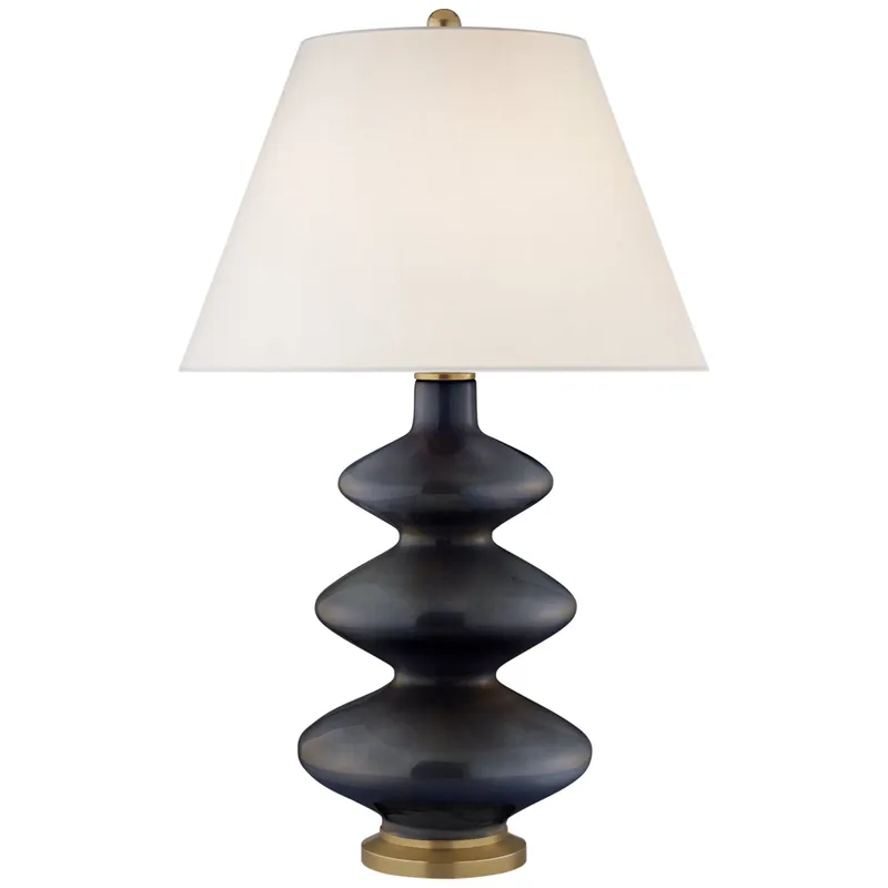 Christopher Spitzmiller Smith Medium Table Lamp in Mixed Blue Brown with Linen Shade W18.5" x H29.25"