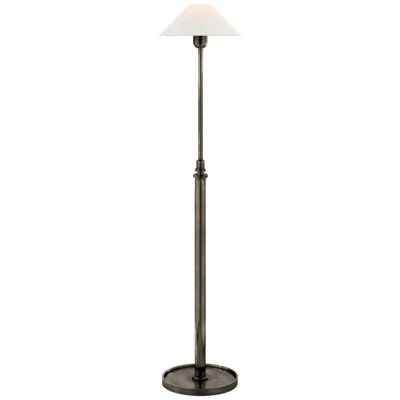 J. Randall Powers Hargett Floor Lamp in Bronze with Linen Shade W13" x H39.5-53.25"