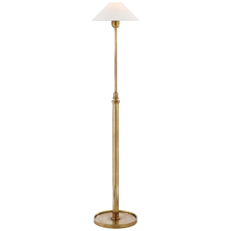 J. Randall Powers Hargett Floor Lamp in Hand-Rubbed Antique Brass with Linen Shade W13" x H39.5-53.25"