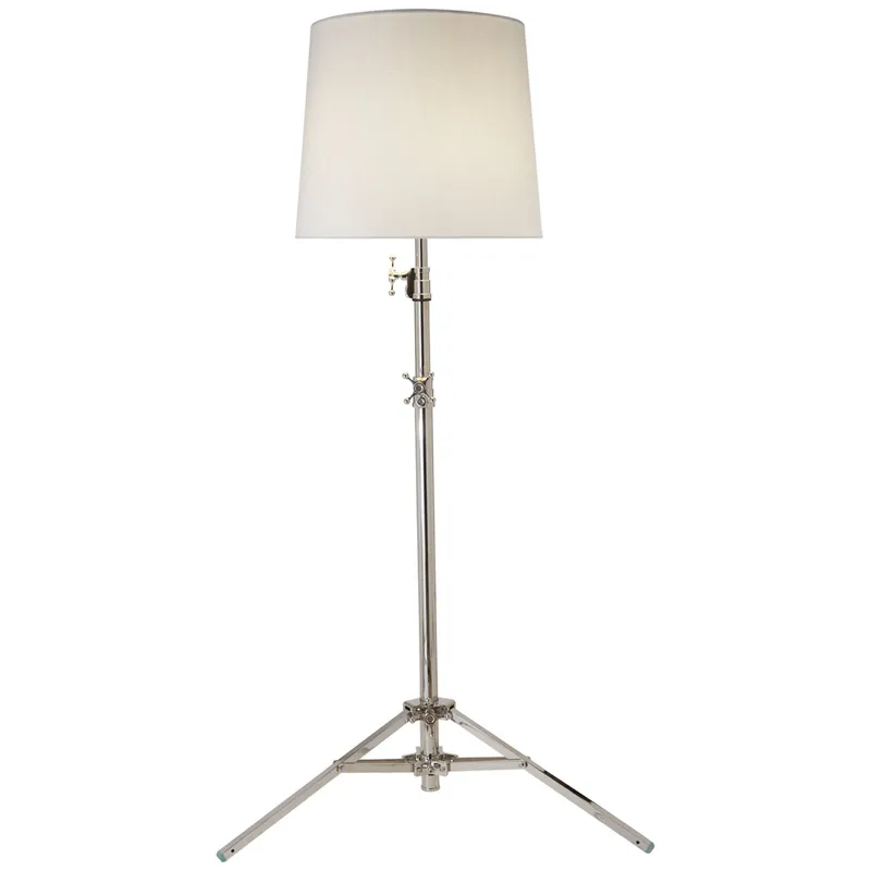 Thomas O'Brien Studio Floor Lamp in Polished Nickel with Linen Shade W28" x H53.5" - 83"