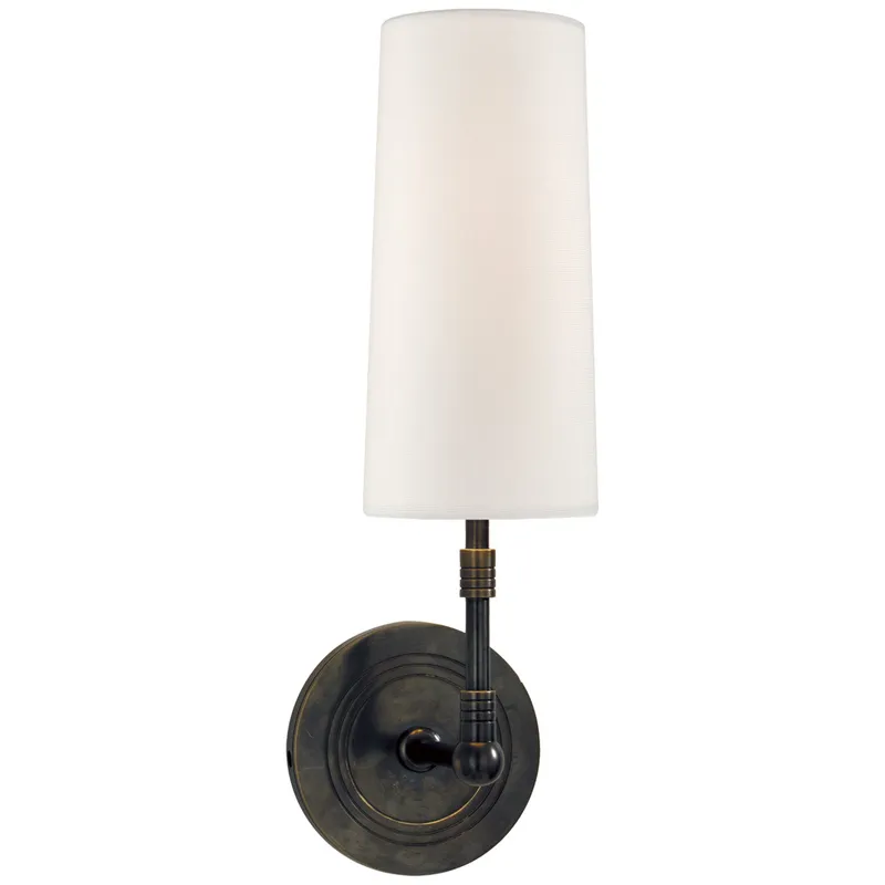 Thomas O'Brien Ziyi Sconce in Bronze with Linen Shade Wall Light W4" x H12.75"