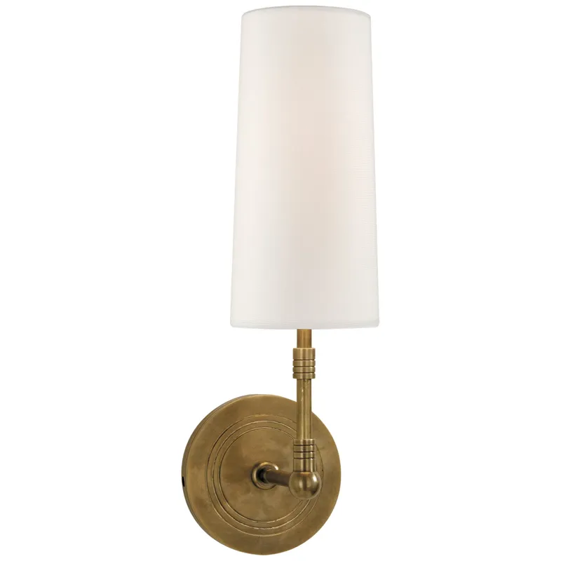 Thomas O'Brien Ziyi Sconce in Hand-Rubbed Antique Brass with Linen Shade Wall Light W4" x H12.75"