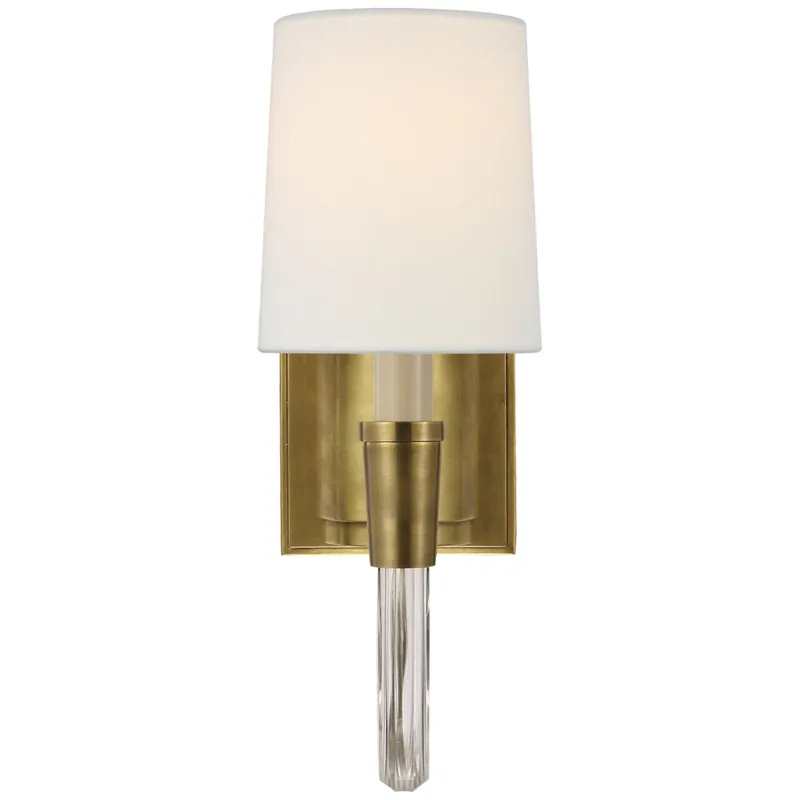 Thomas O'Brien Vivian Single Sconce in Hand-Rubbed Antique Brass with Linen Shade Wall Light W4" x H12.5"