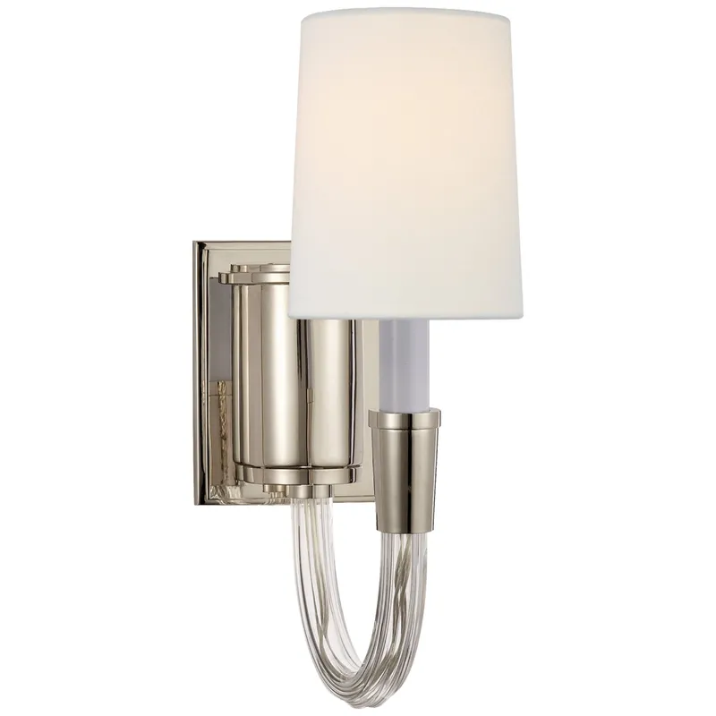 Thomas O'Brien Vivian Single Sconce in Polished Nickel with Linen Shade Wall Light W4" x H12.5"