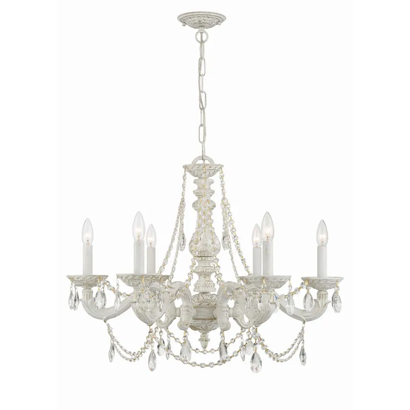 Paris Market 28'' Hand Cut Crystal Antique White Chandelier White 28"W x 22"H x 28"D