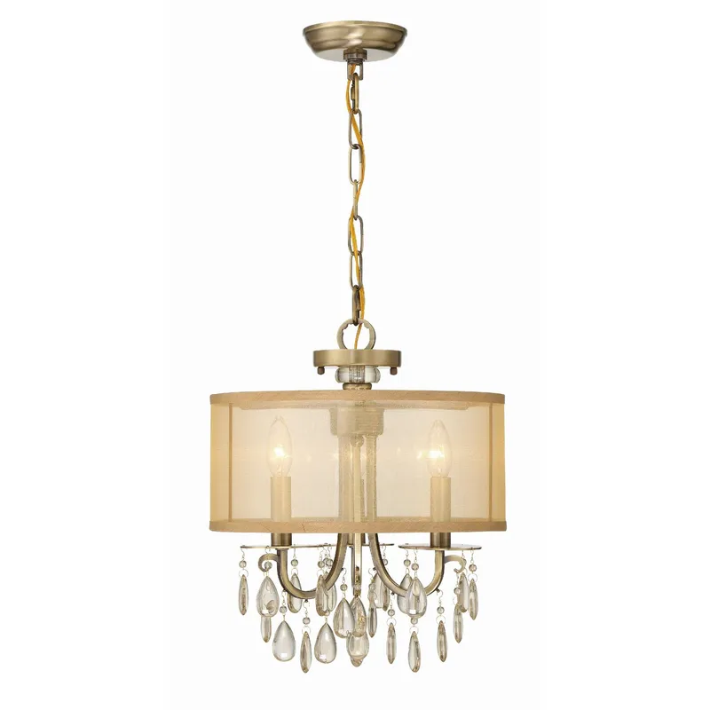 Hampton 14'' Drum Shade Antique Brass Chandelier Gold 14"W x 17"H x 14"D