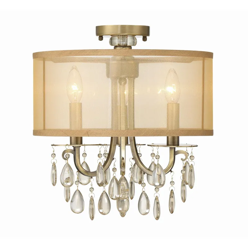 Hampton 14'' Drum Shade Antique Brass Semi Flush Mount Gold 14"W x 17"H x 14"D
