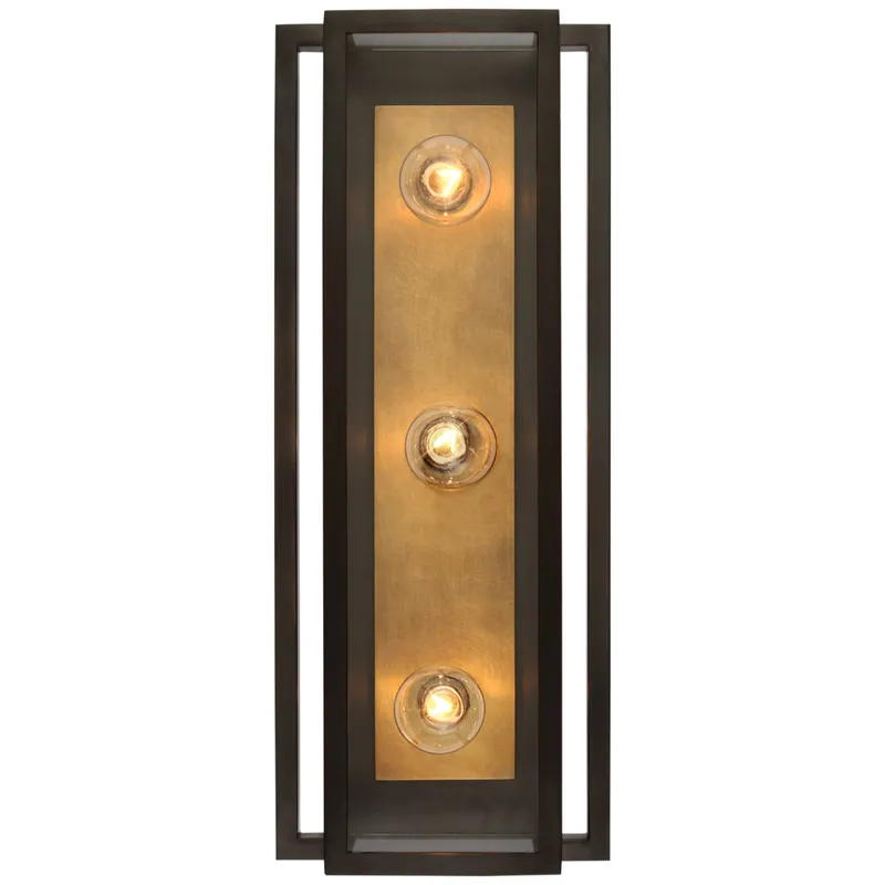 Ian K. Fowler Halle 18" Vanity Light in Bronze and Hand-Rubbed Antique Brass with Clear Glass Wall Light W7.25" x H18"