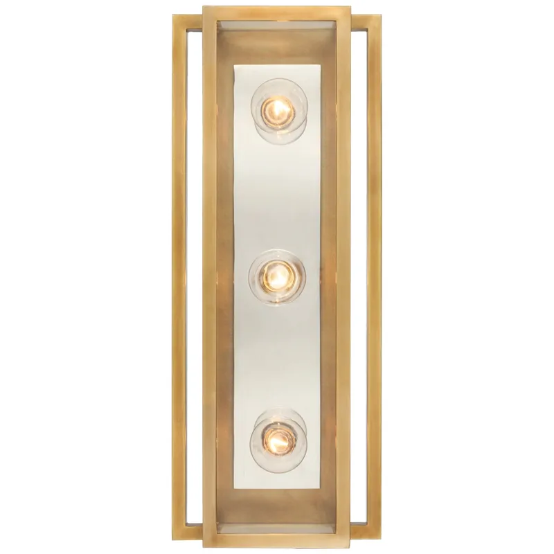 Ian K. Fowler Halle 18" Vanity Light in Hand-Rubbed Antique Brass and Polished Nickel with Clear Glass Wall Light W7.25" x H18"