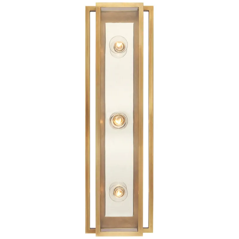 Ian K. Fowler Halle 24" Vanity Light in Hand-Rubbed Antique Brass and Polished Nickel with Clear Glass Wall Light W7.25" x H24"