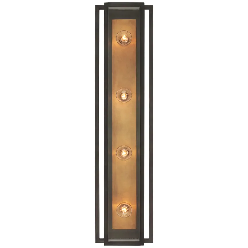 Ian K. Fowler Halle 30" Vanity Light in Bronze and Hand-Rubbed Antique Brass with Clear Glass Wall Light W7.25" x H30"