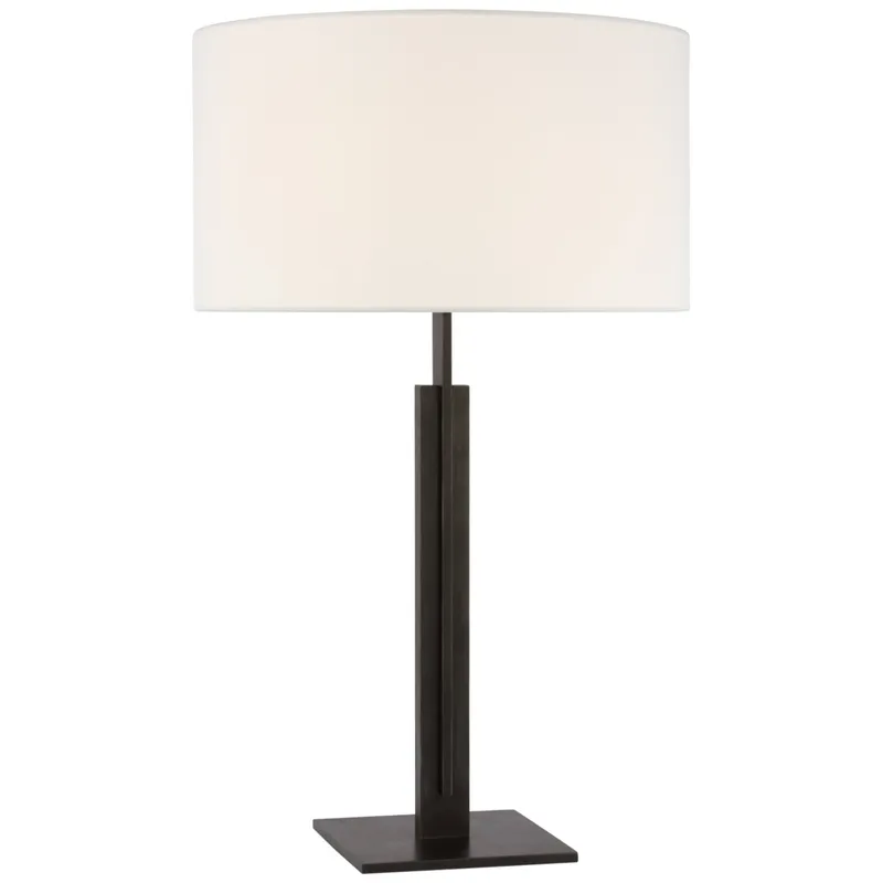 Ian K. Fowler Serre Large Table Lamp in Aged Iron with Linen Shade W18" x H30"