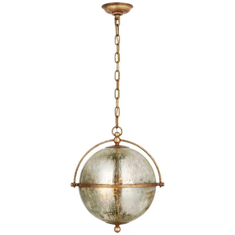 Chapman & Myers Bayridge Large Pendant in Gilded Iron with Antique Mercury Glass Ceiling Light W15.5" x H18"