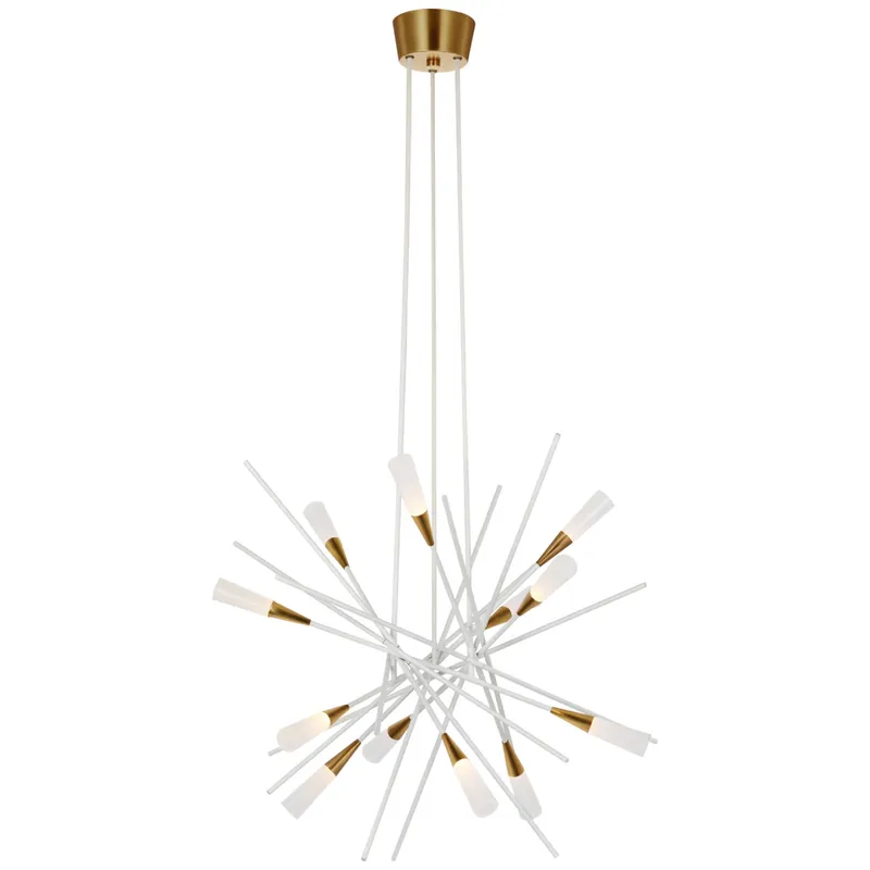 Chapman & Myers Stellar Medium Chandelier in Matte White and Antique Brass with Frosted Acrylic Ceiling Light W27.25"