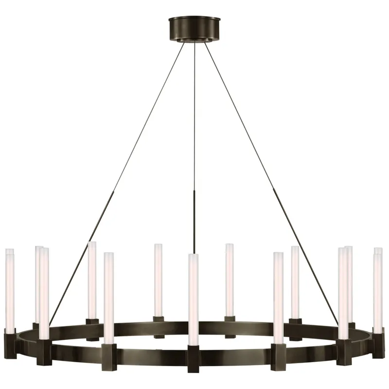 Ian K. Fowler Mafra XL Chandelier in Bronze with White Glass Ceiling Light W42"