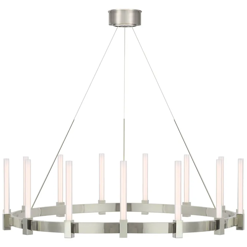 Ian K. Fowler Mafra XL Chandelier in Polished Nickel with White Glass Ceiling Light W42"