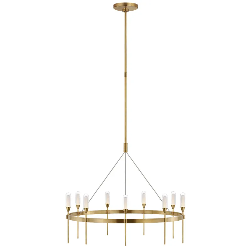 Peter Bristol Overture Medium Ring Chandelier in Natural Brass with Clear Glass Ceiling Light W28.75"