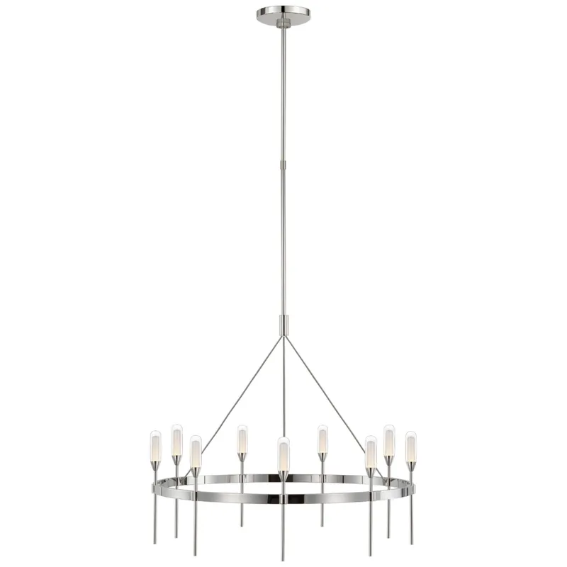Peter Bristol Overture Medium Ring Chandelier in Polished Nickel with Clear Glass Ceiling Light W28.75"