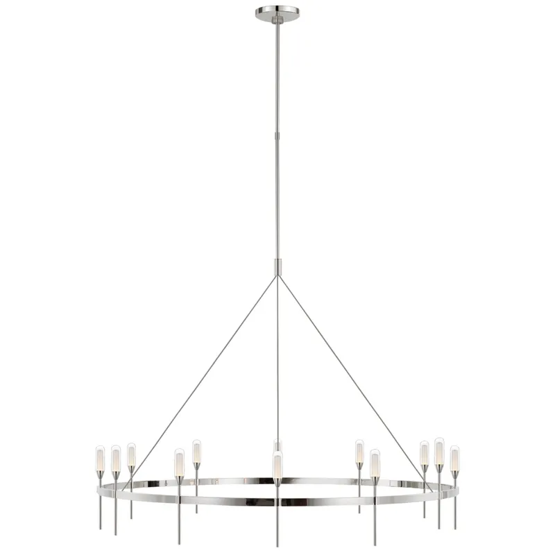 Peter Bristol Overture Grande Ring Chandelier in Polished Nickel with Clear Glass Ceiling Light W49"