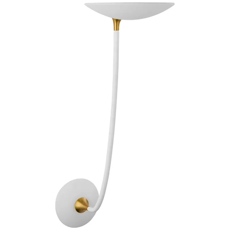 Thomas O'Brien Keira Large Sconce in Matte White and Hand-Rubbed Antique Brass Wall Light W8" x H23"