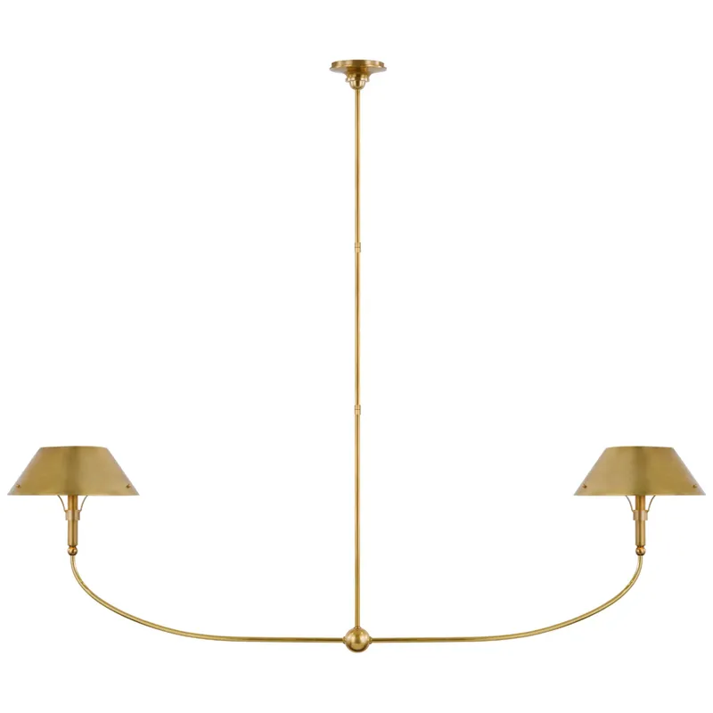Thomas O'Brien Turlington XL Linear Chandelier in Hand-Rubbed Antique Brass with Hand-Rubbed Antique Brass Shade Ceiling Light W68" x 12.5"