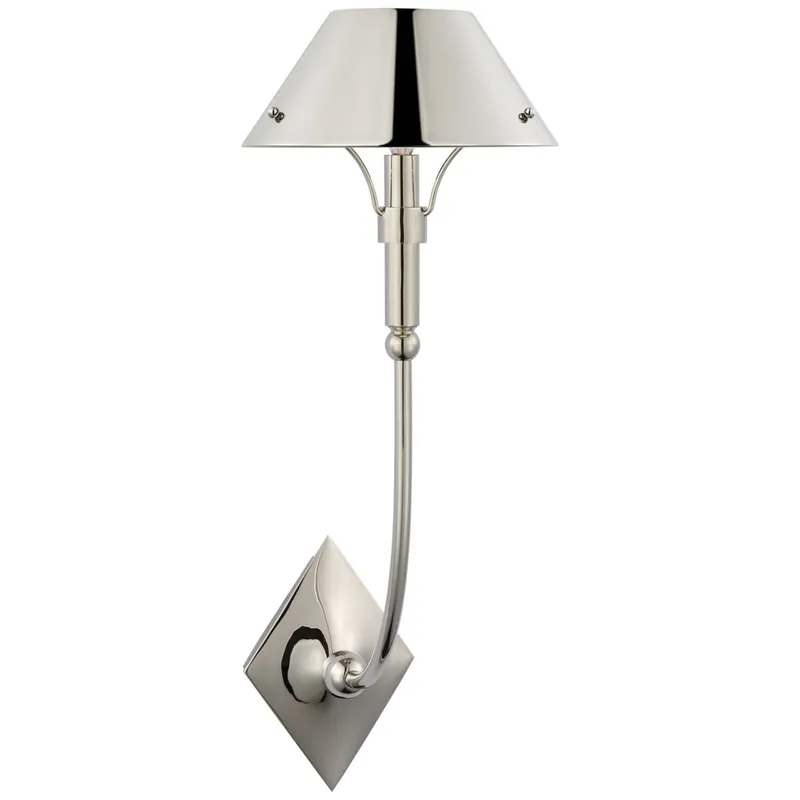 Thomas O'Brien Turlington Large Sconce in Polished Nickel with Polished Nickel Shade Wall Light W8.75" x H23.75"