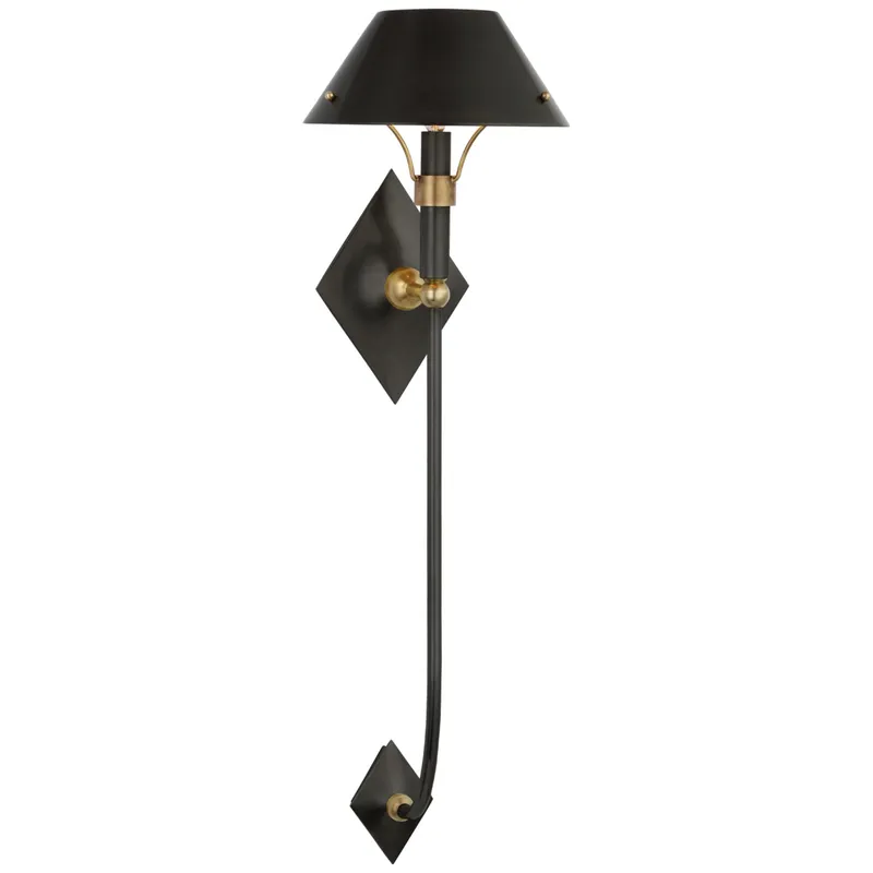 Thomas O'Brien Turlington XL Sconce in Bronze and Hand-Rubbed Antique Brass with Bronze Shade Wall Light W8.75" x H30"