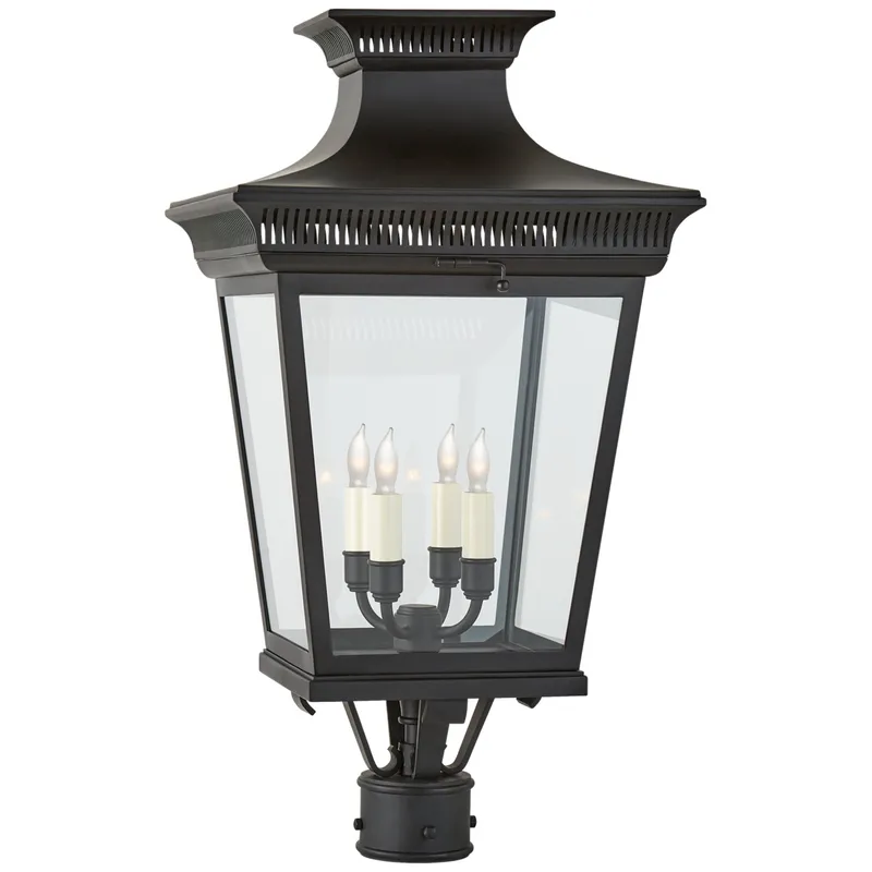 Chapman & Myers Elsinore Medium Post Lantern in Black with Clear Glass Outdoor Lighting W14.5" x H26.25"