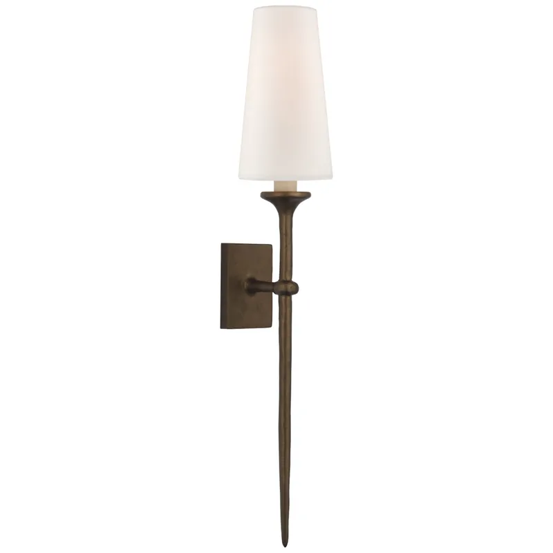 Julie Neill Iberia Single Sconce in Antique Bronze Leaf with Linen Shade Wall Light W4.5" x H26.5"