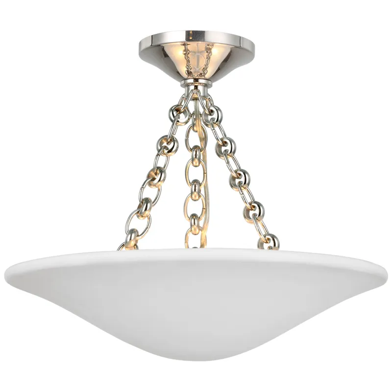 AERIN Mollino 16" Semi Flush Mount in Polished Nickel with Plaster White Shade Ceiling Light W16" x H13"