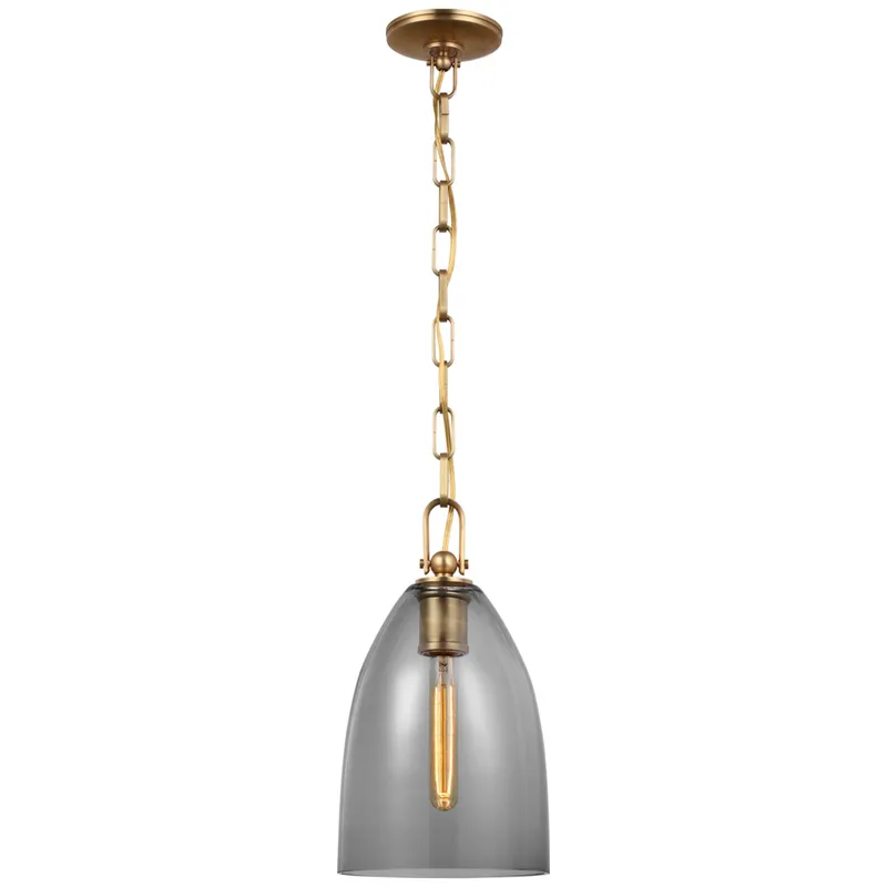 Chapman & Myers Andros Medium Pendant in Antique-Burnished Brass with Smoked Glass Ceiling Light W8.5" x H15.25"